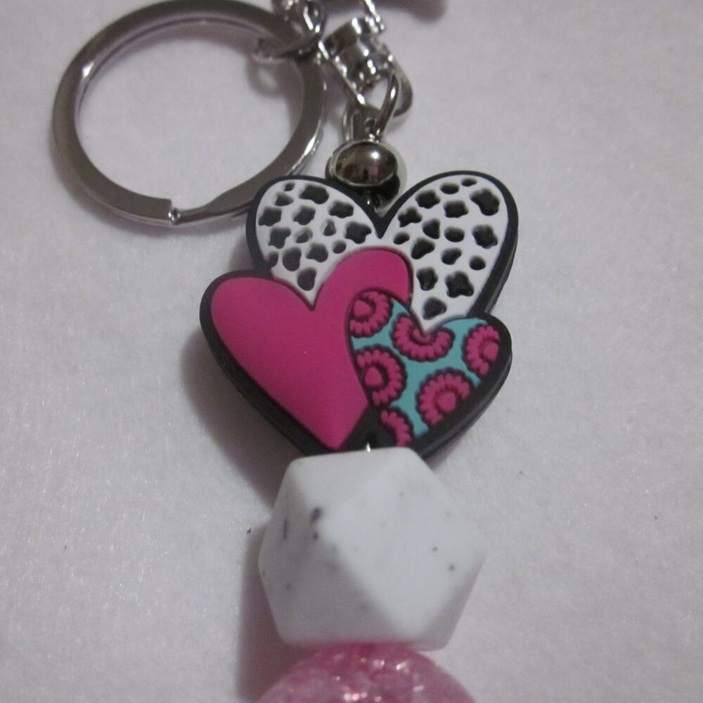 Pink Triple Heart Keychain. - Picture 2 of 4